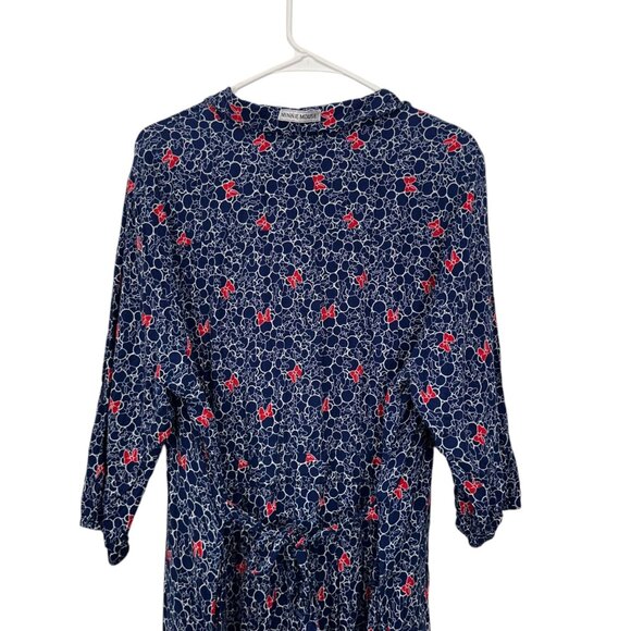 Disney Minnie Mouse Women SZ 1X  Navy Bow Print Shirt Dress 3/4 Sleeve V-Neck - Picture 11 of 15